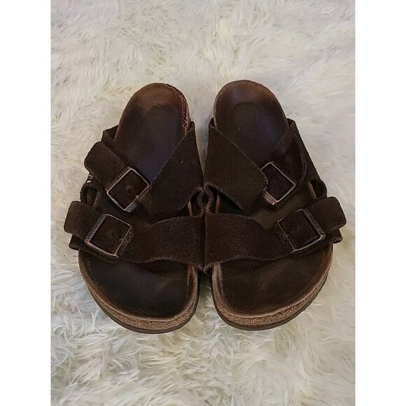 Brown Arizona Birkenstock Size 9 Suede Leather Two Strap Two Buckle Preowned - Picture 1 of 11